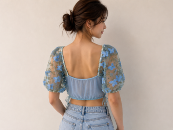 Butterfly bloom mesh crop top